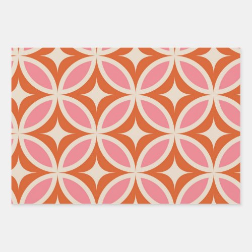 Mid century modern geometric pattern pink orange  wrapping paper sheets