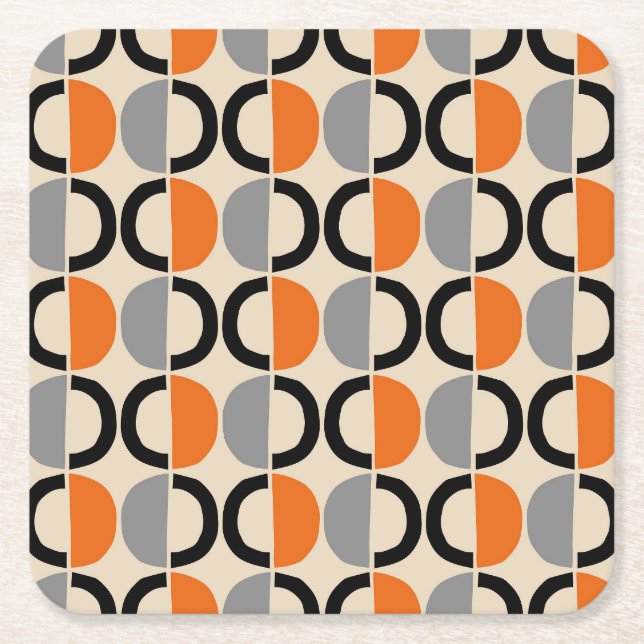 Mid Century Modern Geometric Pattern Square Paper Coaster (Front)