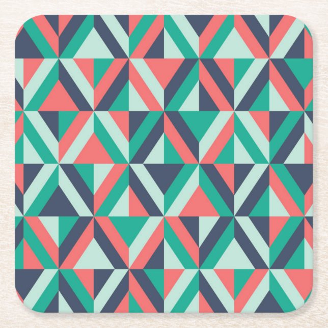 Mid-Century Modern Geometric Pattern Square Paper Coaster (Front)