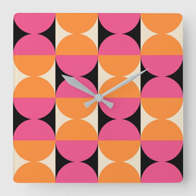 Mid Century Modern Geometric Pattern Square Wall Clock (Front)