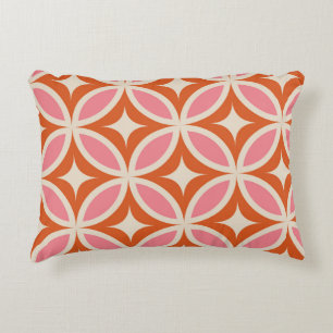 Mid Century Modern Geometric  Pink Orange Pattern  Accent Pillow