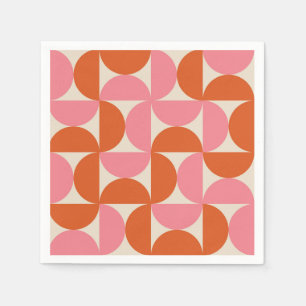 Mid century modern geometric pink orange pattern napkins