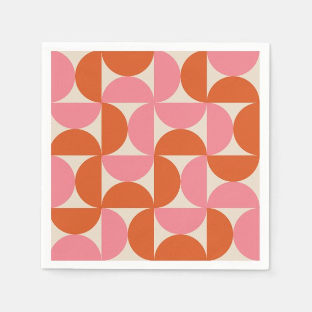 Mid century modern geometric pink orange pattern   napkins (Front)