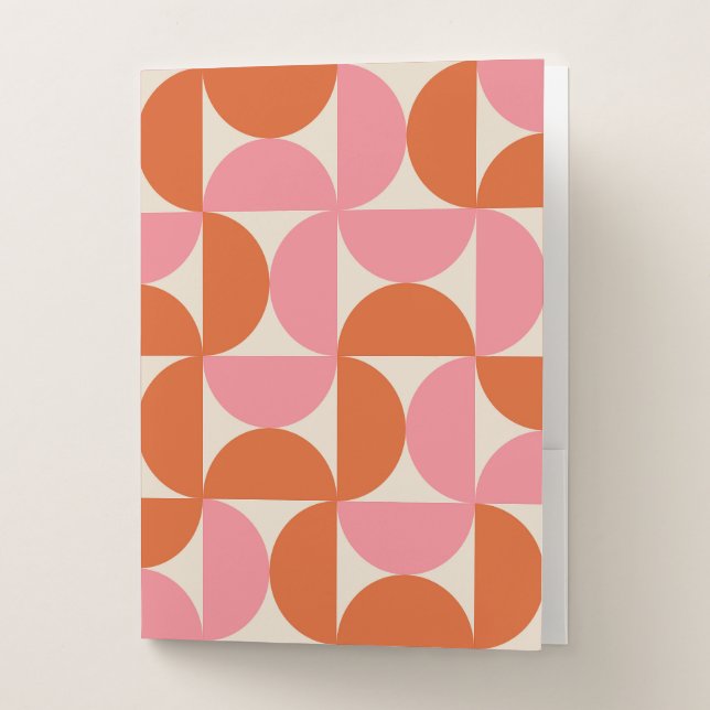 Mid century modern geometric pink orange pattern  pocket folder (Front)