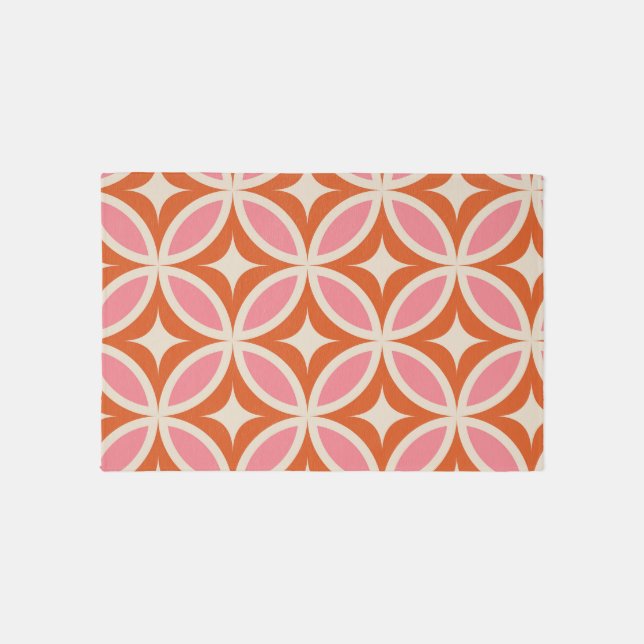 Mid Century Modern Geometric  Pink Orange Pattern  Rug (Front)