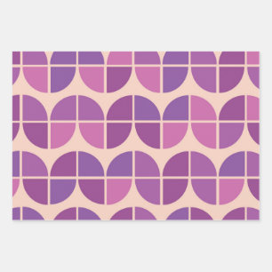 Mid Century Modern Geometric Pink Purple Wrapping Paper Sheets