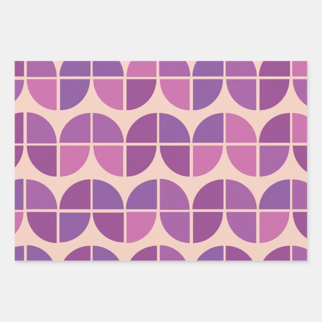 Mid Century Modern Geometric Pink Purple  Wrapping Paper Sheets (Front 3)