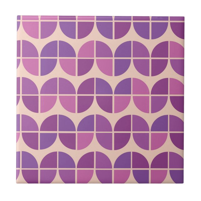 Mid Century Modern Geometric Purple Pattern  Ceramic Tile (Front)