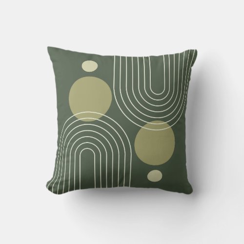 Mid Century Modern Geometric Rainbow in Sage Green Throw Pillow