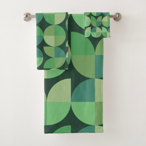 Mid Century Modern Geometric Shapes Green  Bath Towel Set