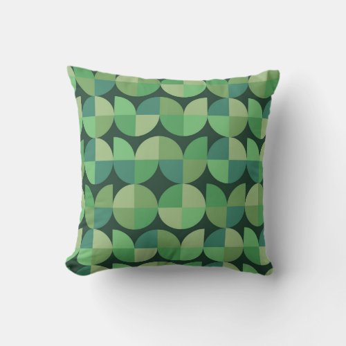 Mid Century Modern Geometric Shapes Green  Throw Pillow