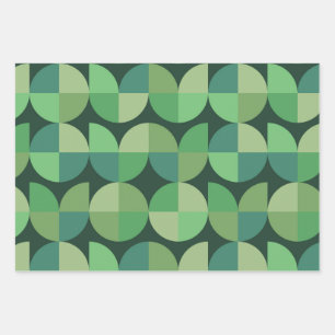 Mid Century Modern Geometric Shapes Green Wrapping Paper Sheets