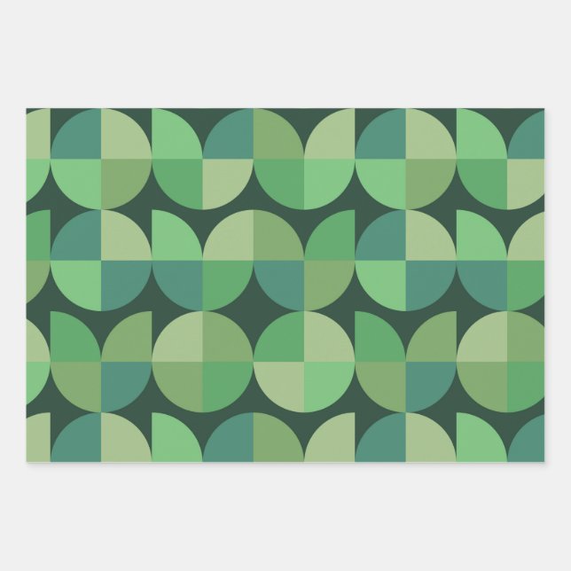 Mid Century Modern Geometric Shapes Green  Wrapping Paper Sheets (Front)