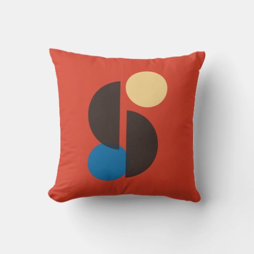 Mid Century Modern Geometric Shapes Red Color Throw Pillow