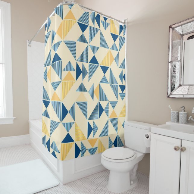 Mid Century Modern Geometric Shower Curtain (In Situ)
