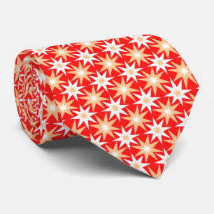 Mid-Century Modern Geometric Star Pattern Red Neck Tie