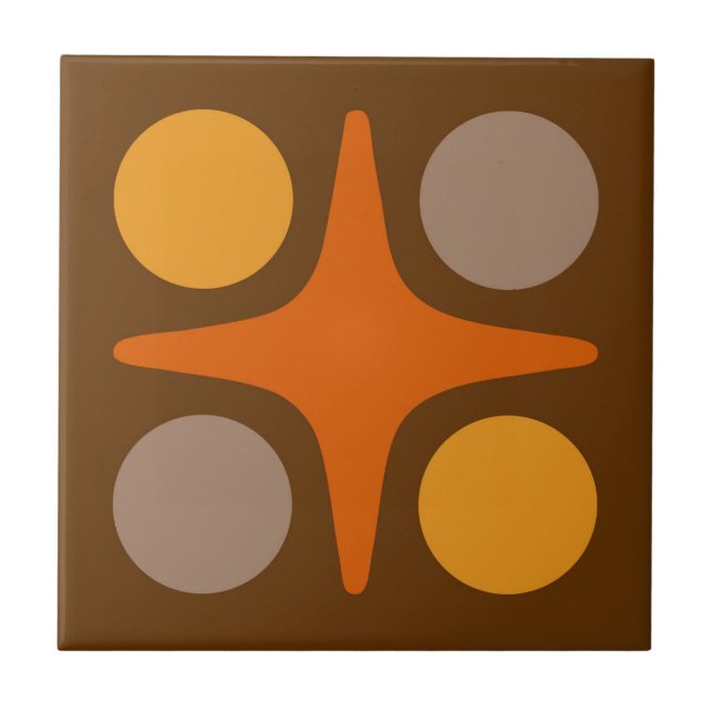 Mid Century Modern Geometric Starburst Design Ceramic Tile (Front)