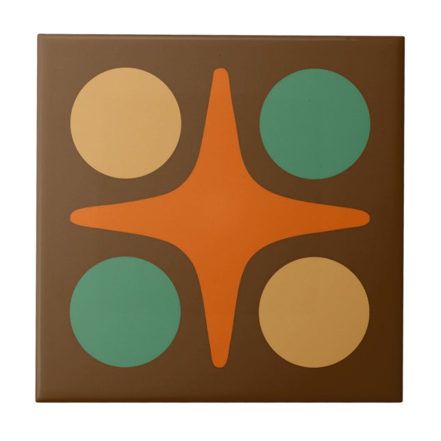 Mid Century Modern Geometric Starburst Design Ceramic Tile (Front)