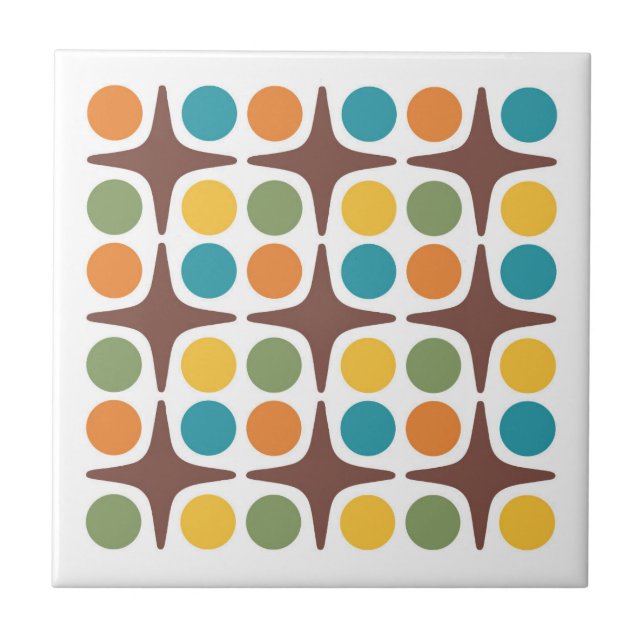 Mid Century Modern Geometric Starburst Design Ceramic Tile (Front)
