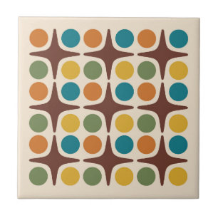 Mid Century Modern Geometric Starburst Design Ceramic Tile