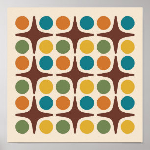 Mid Century Modern Geometric Starburst Design Poster