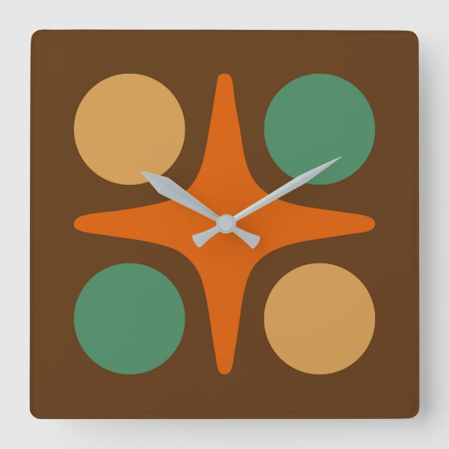 Mid Century Modern Geometric Starburst Design Square Wall Clock (Front)