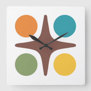 Mid Century Modern Geometric Starburst Design Square Wall Clock
