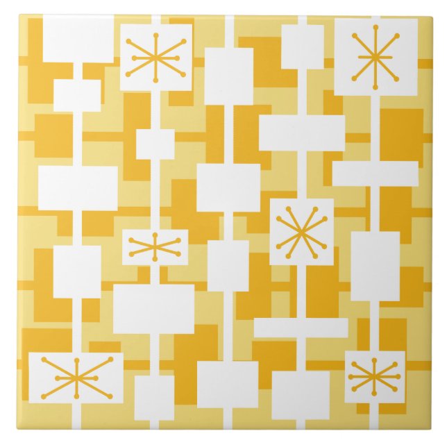 Mid Century Modern Geometric Yellow Ceramic Tile (Front)
