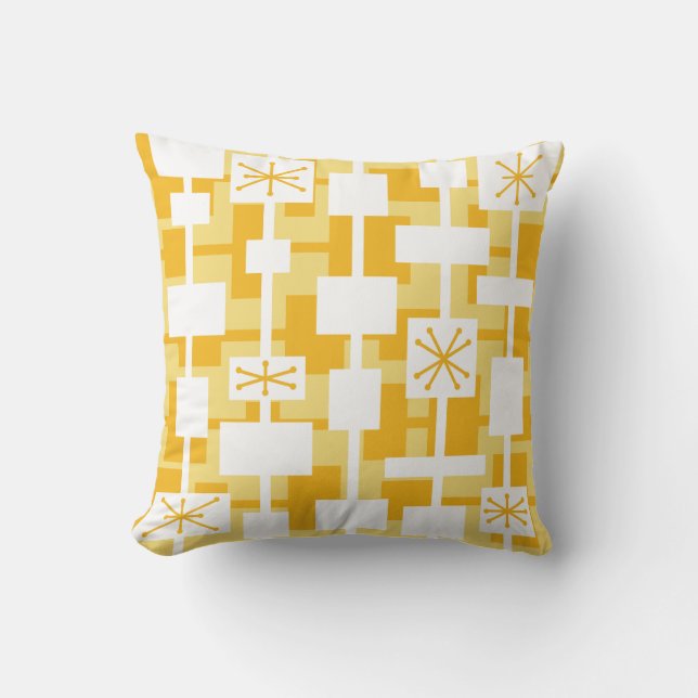Mid Century Modern Geometric Yellow Throw Pillow (Front)
