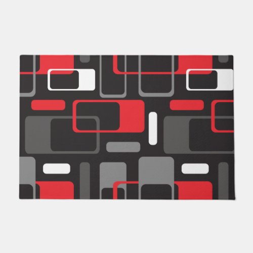 Mid_Century Modern Geometrics Black  Gray  Red Doormat