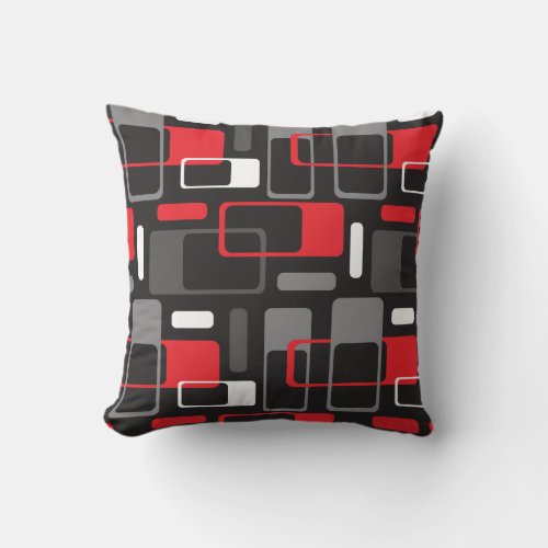 Mid_Century Modern Geometrics Black  Gray  Red Throw Pillow