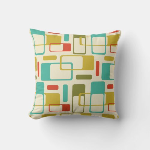 Mid_Century Modern Geometrics Bright Palette Throw Pillow