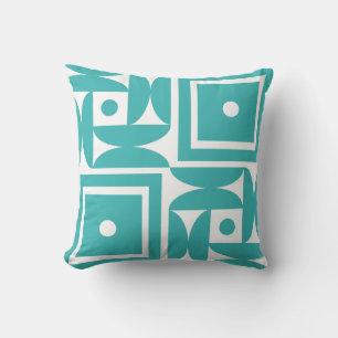 Mid-Century Modern Geomografika Pattern Turquoise  Throw Pillow