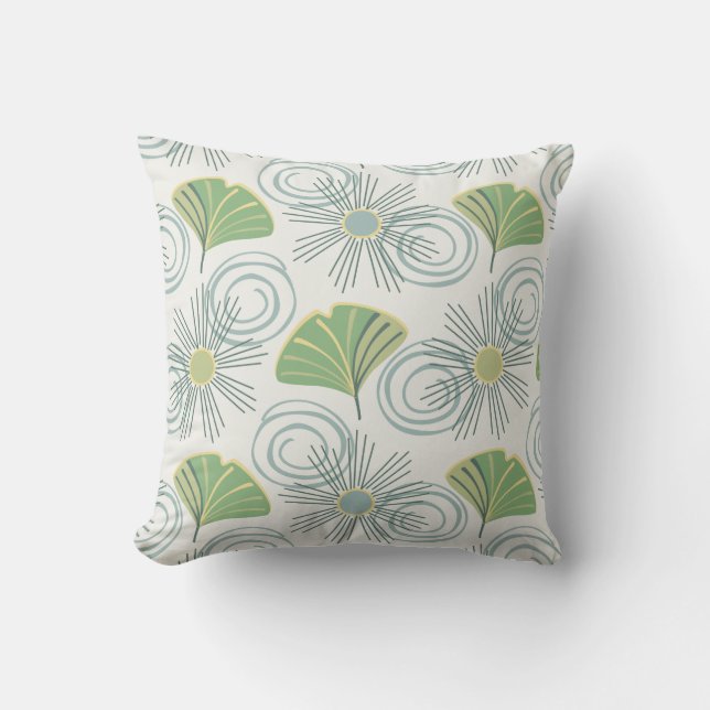 Mid Century Modern Ginkgo Throw Pillow (Front)