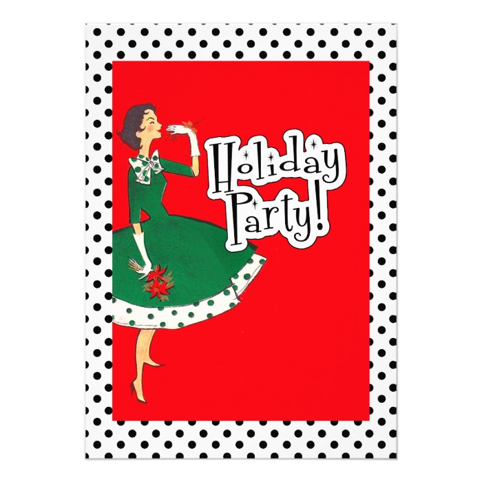 Mid Century Modern Girl Retro Holiday Party Custom Invitations