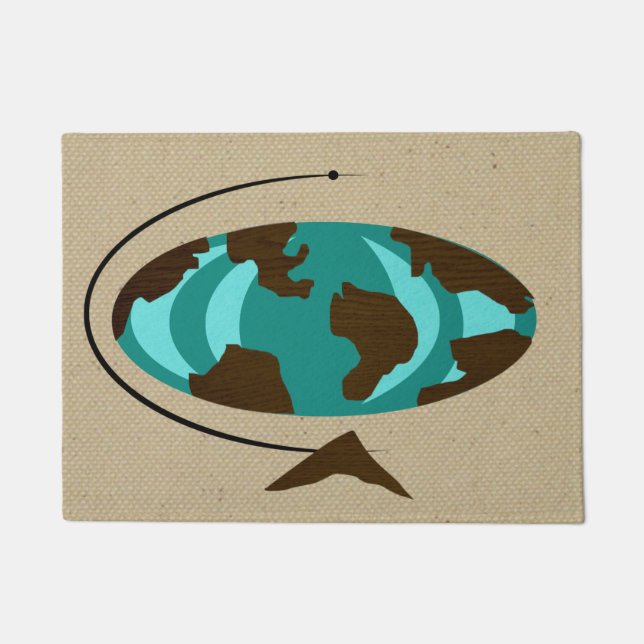 Mid Century Modern Globe Art Door Mat (Front)