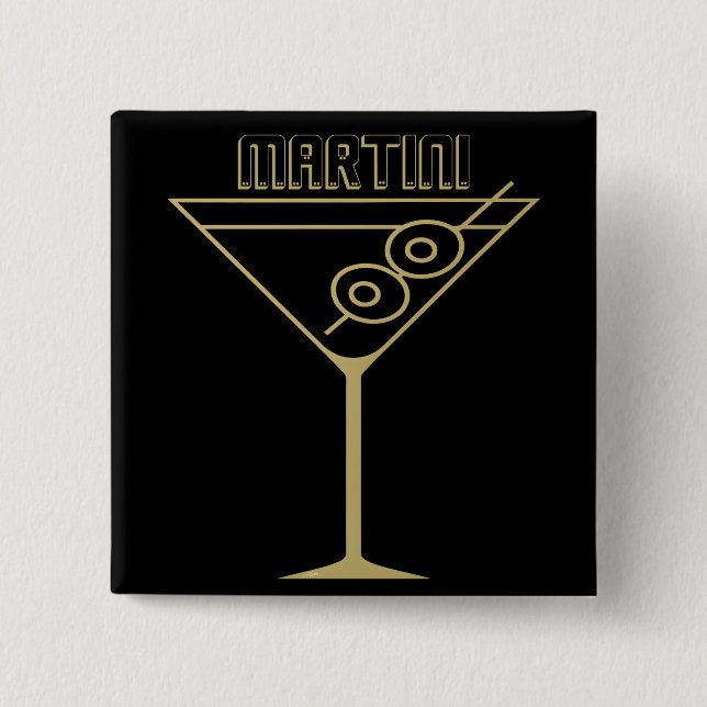 Mid Century Modern Gold 2 Olive Martini Button (Front)