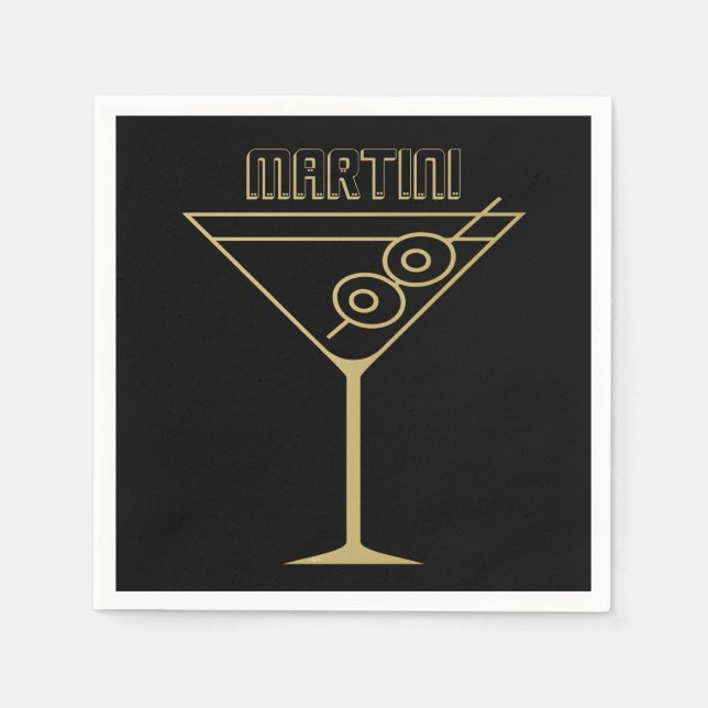 Mid Century Modern Gold 2 Olive Martini Napkins (Front)