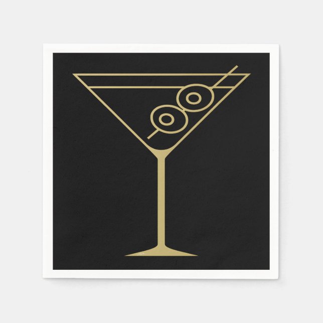 Mid Century Modern Gold 2 Olive Martini Napkins (Front)