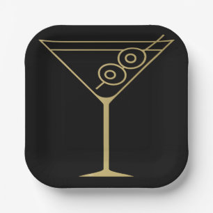 Mid Century Modern Gold 2 Olive Martini Paper Plates