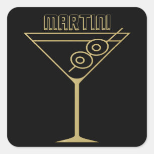 Mid Century Modern Gold 2 Olive Martini Square Sticker
