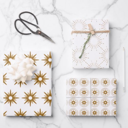 Mid_Century Modern Gold Christmas Starburst Wrapping Paper Sheets