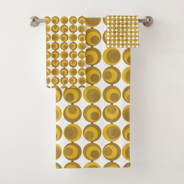 Mid-Century Modern Gold Circle Pattern Bath Towel Set (Insitu)
