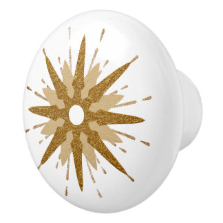 Mid-Century Modern Gold Starburst Ceramic Knob