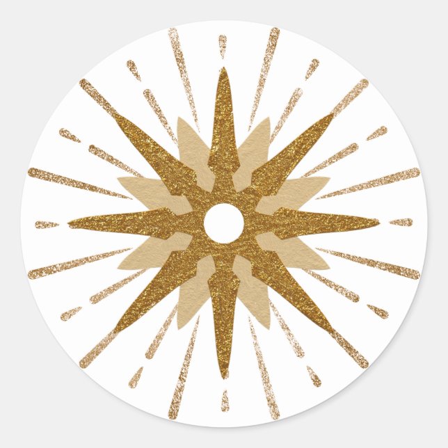 Mid-Century Modern Gold Starburst Classic Round Sticker (Front)