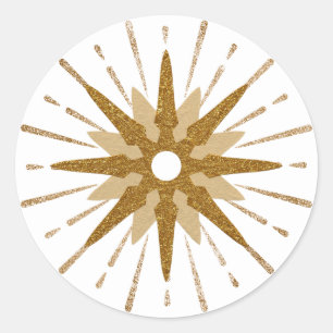 Mid-Century Modern Gold Starburst Classic Round Sticker