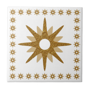 Mid-Century Modern Gold Starburst Design Ceramic Tile