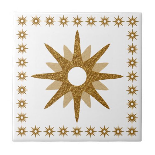 Mid_Century Modern Gold Starburst Design Ceramic Tile