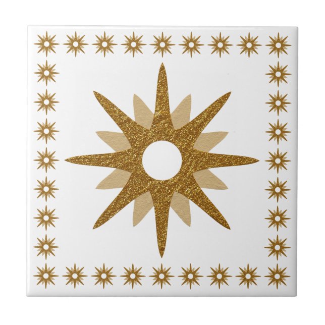 Mid-Century Modern Gold Starburst Design Ceramic Tile (Front)