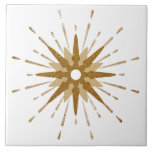Mid-Century Modern Gold Starburst | Large Ceramic Tile<br><div class="desc">Mid-century modern inspired design featuring vintage retro gold starburst serving as the focal point, complimented by modern starburst design elements. Simple, clean starburst design in a gold and white color palette. One design of a coordinating collection. Designed as a template, you can create your own custom design by using the...</div>